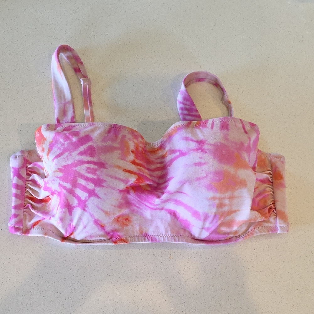 Shade & Shore Pink and Orange Tie-Dye Bikini Top